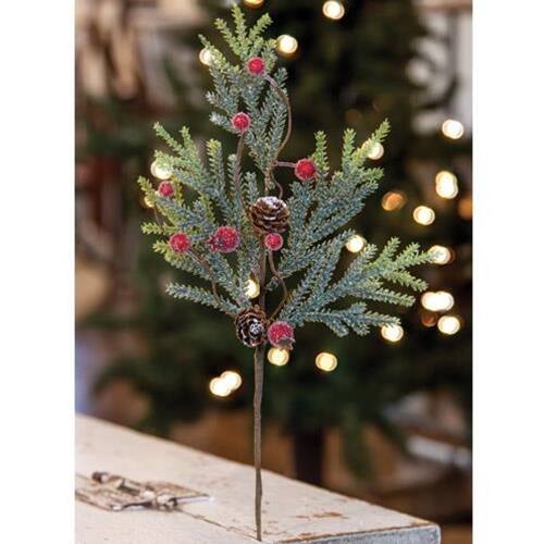 Front. BreeBe - Mountain Pine with Berries Pick 14" - Multi.