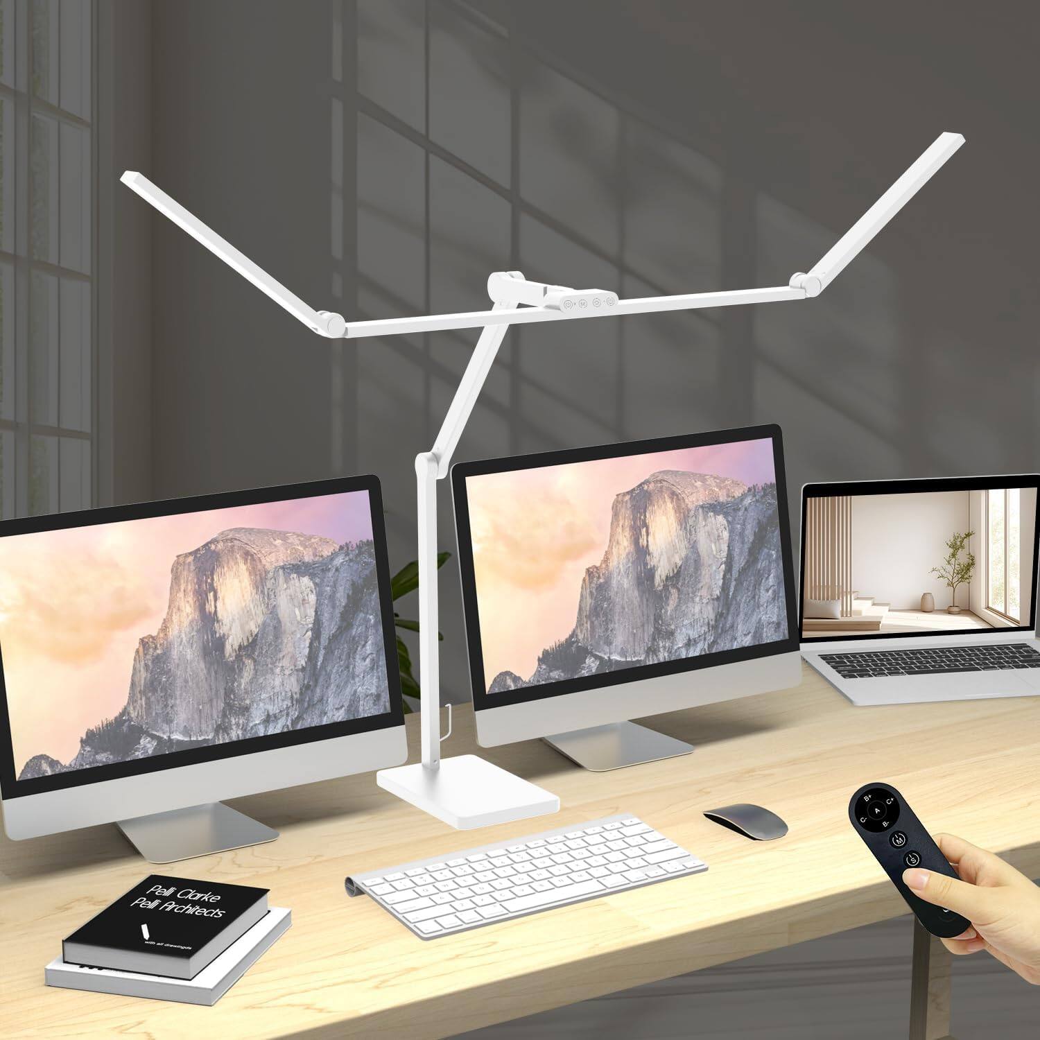 FINEAK - Ultra-Wide Architect LED Desk Lamp-Dimmable & Remote Controlled - White