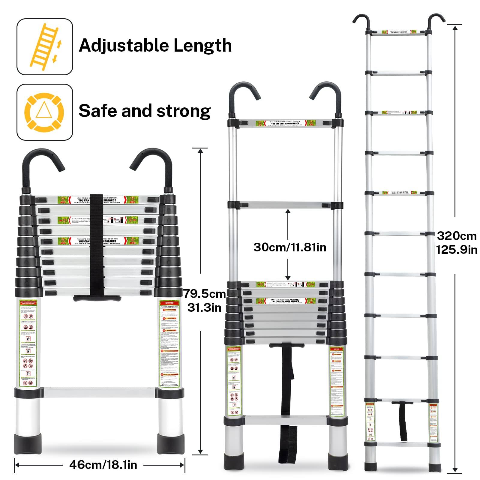 Adjustable Length  
Safe and strong  

30cm/11.81in  
79.5cm/31.3in  
46cm/18.1in  
320cm/125.9in