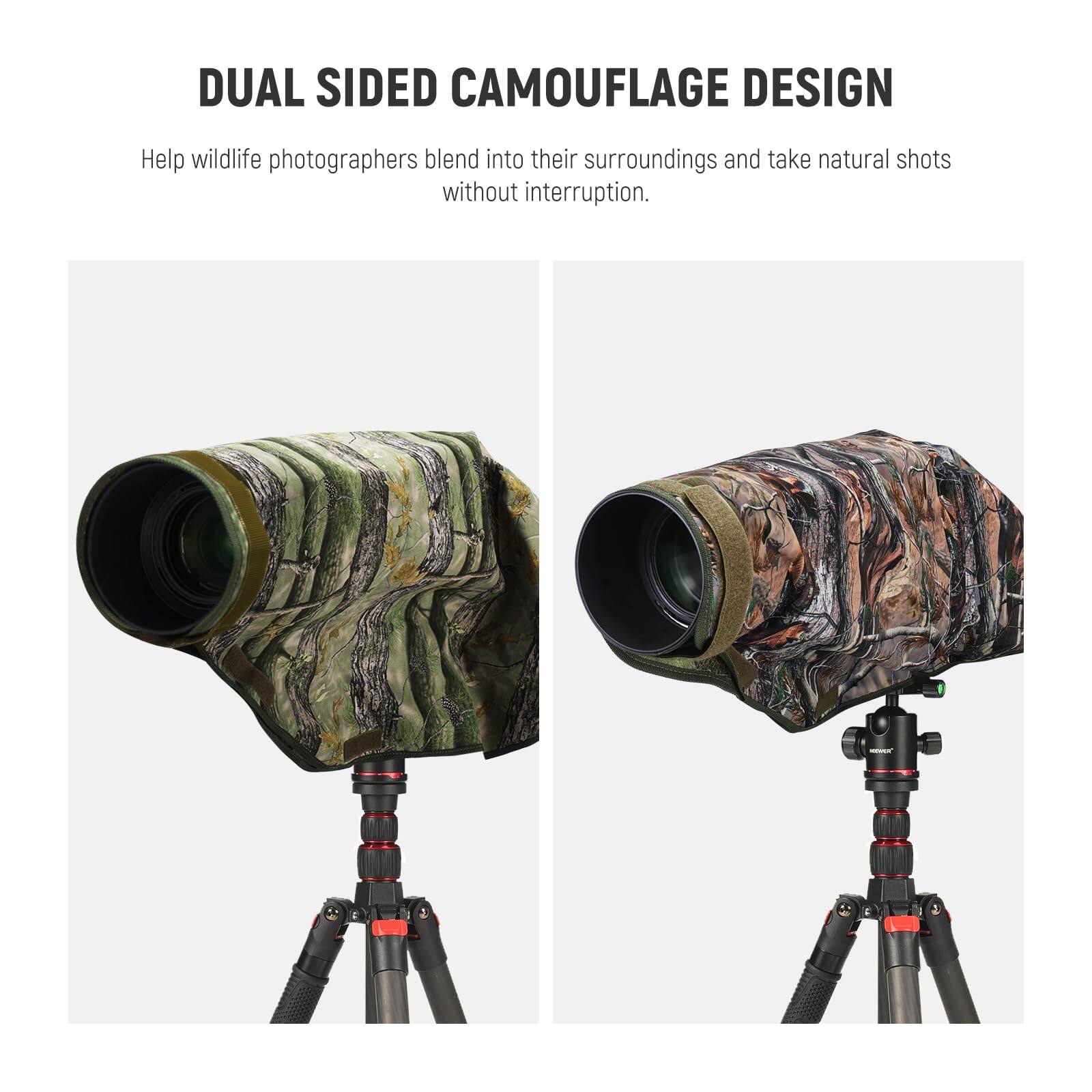 DUAL SIDED CAMOUFLAGE DESIGN  
Help wildlife photographers blend into their surroundings and take natural shots without interruption.