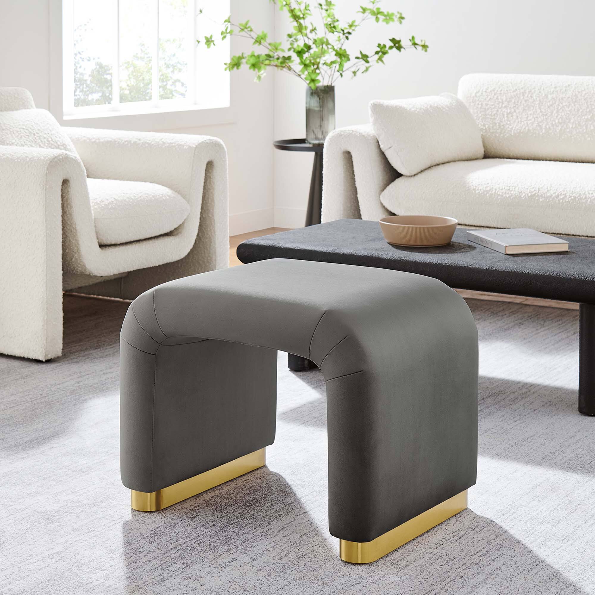 Alt View 2. Modway - Koda Performance Velvet Waterfall Stool by Modway - Brass Storm Gray.