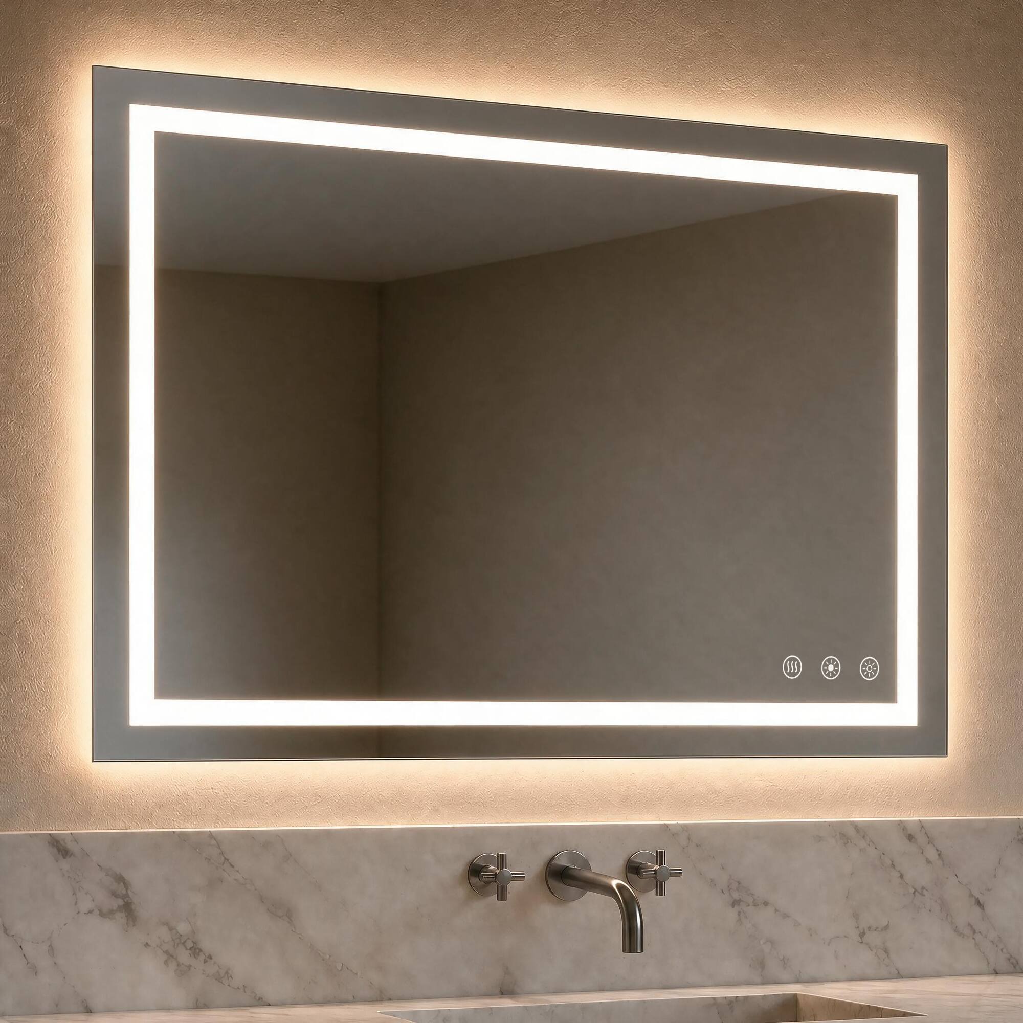 Left. ModernMate - Frameless LED Bathroom Mirror with 3 Color Temperature Anti-Fog with Memory Function - Frameless-15.75 x 12.6 inch.