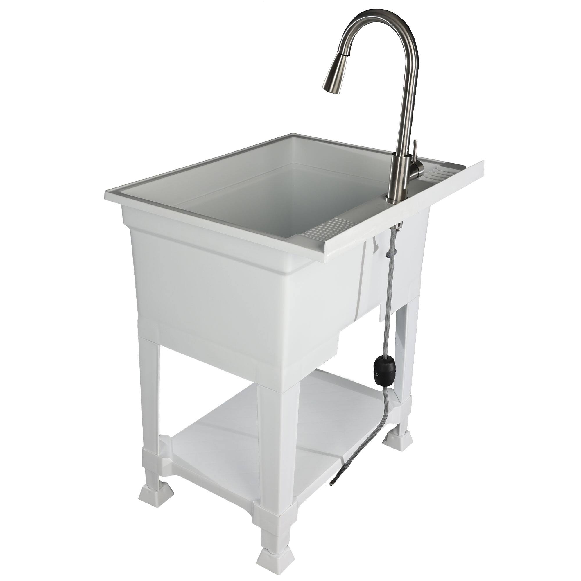 Alt View 5. UTILITYSINKS - UTILITYSINKS Plastic 30” Freestanding Utility Tub Sink with Pull Faucet, White - White.