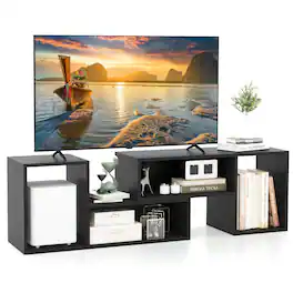 Ecooso - 2-Piece Adjustable TV Stand for 55 Inch TVs with Storage Cubes - Black