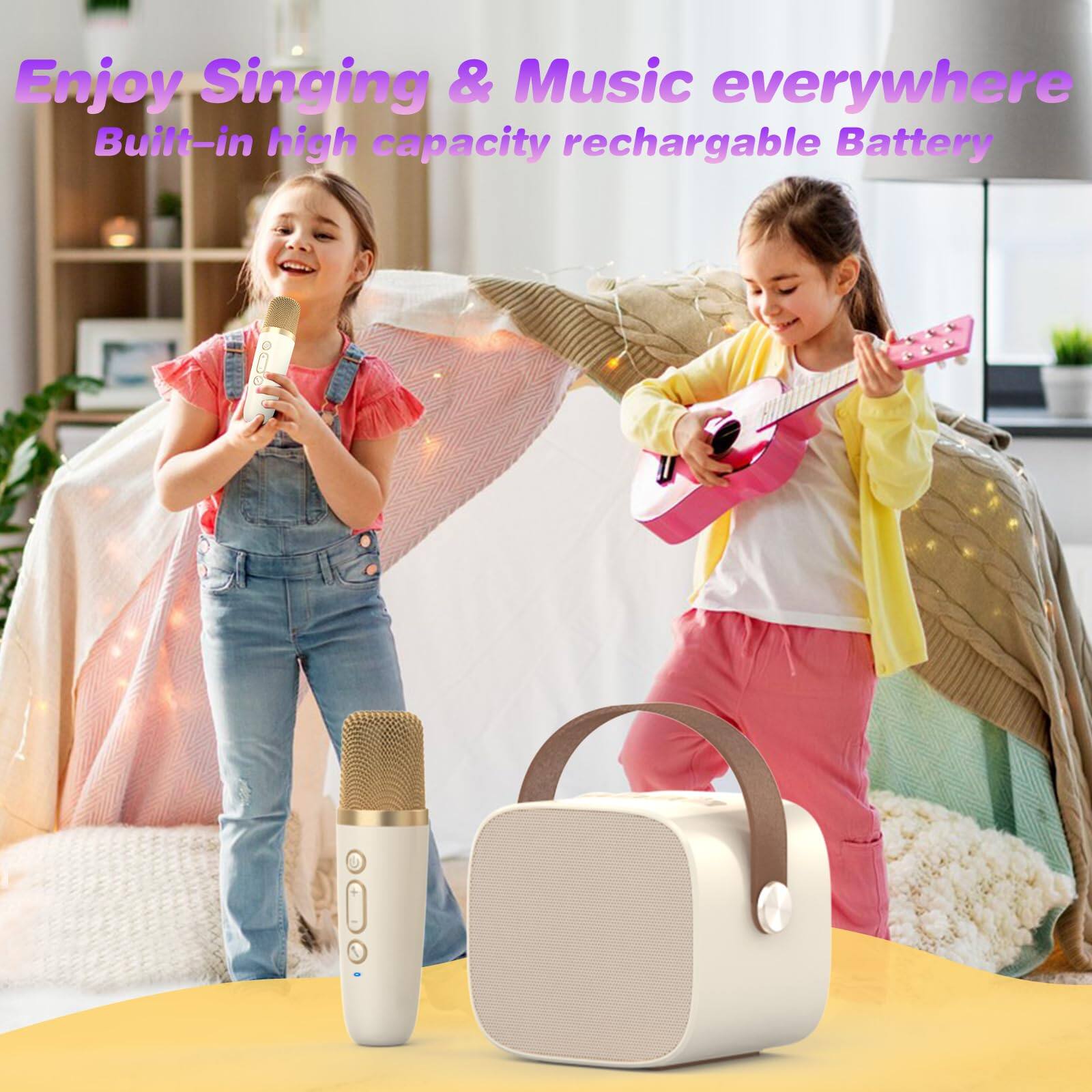 Enjoy Singing & Music everywhere  
Built-in high capacity rechargeable Battery