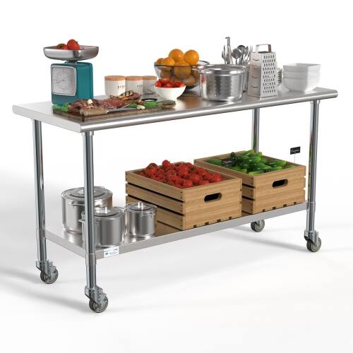 Alt View 9. Koolmore - 24" x 60" 18-Gauge 304 Stainless Steel Commercial Work Table with Casters, CT2460-18C. - Silver.