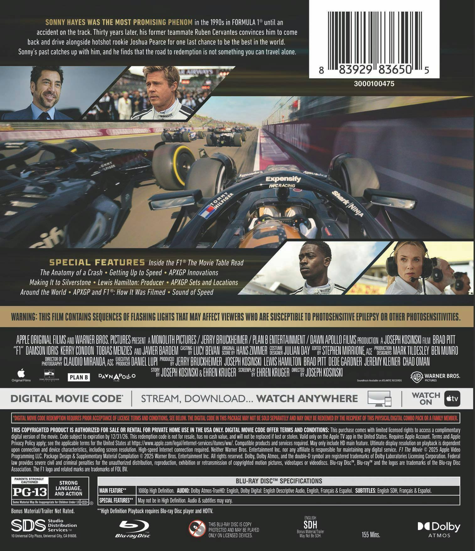 Back. F1: The Movie   - BLU-RAY.