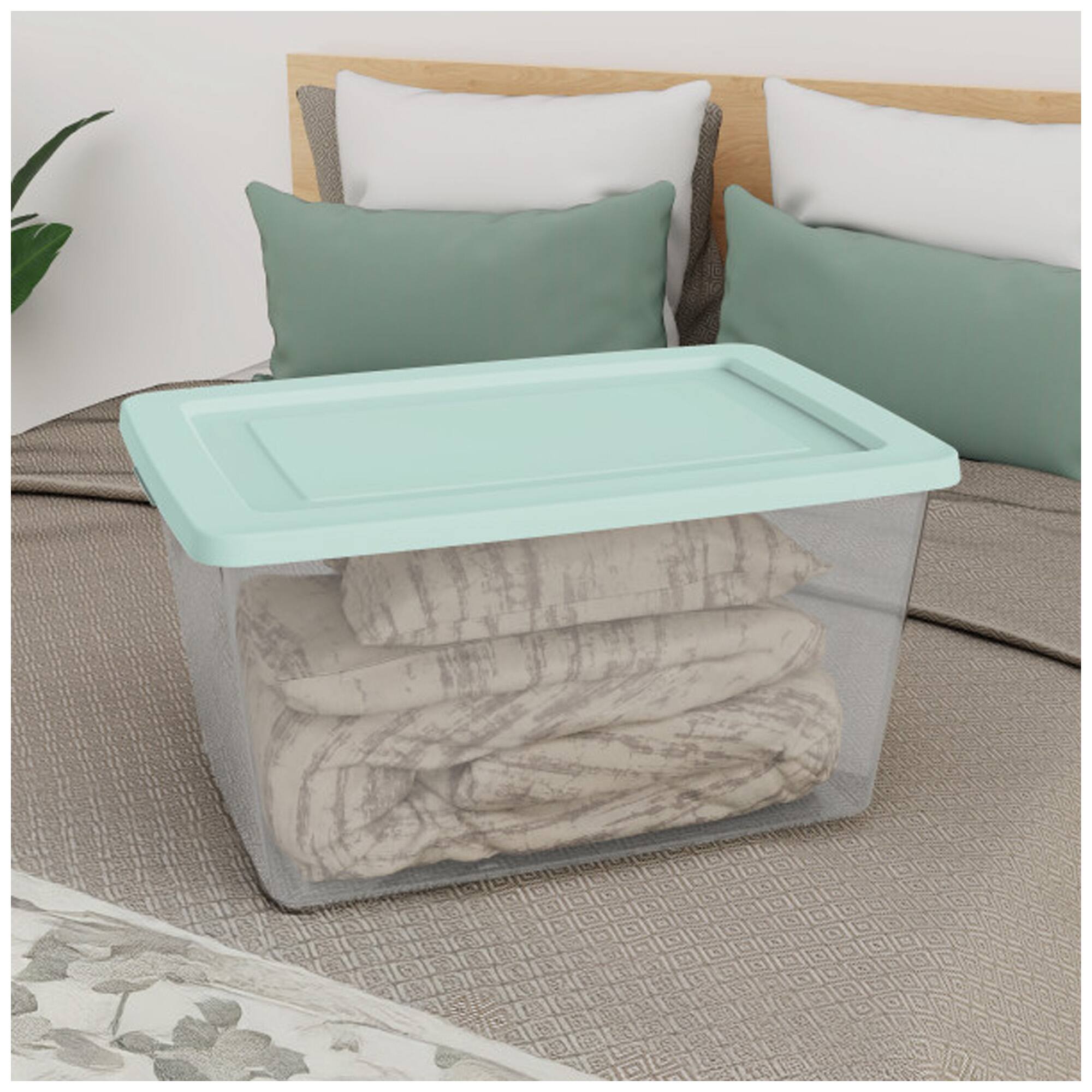 Alt View 3. Sterilite - Sterilite 58 Qt Storage Boxes, Clear Plastic Containers with Lid, Set of 8, Mint - Mindful Mint.