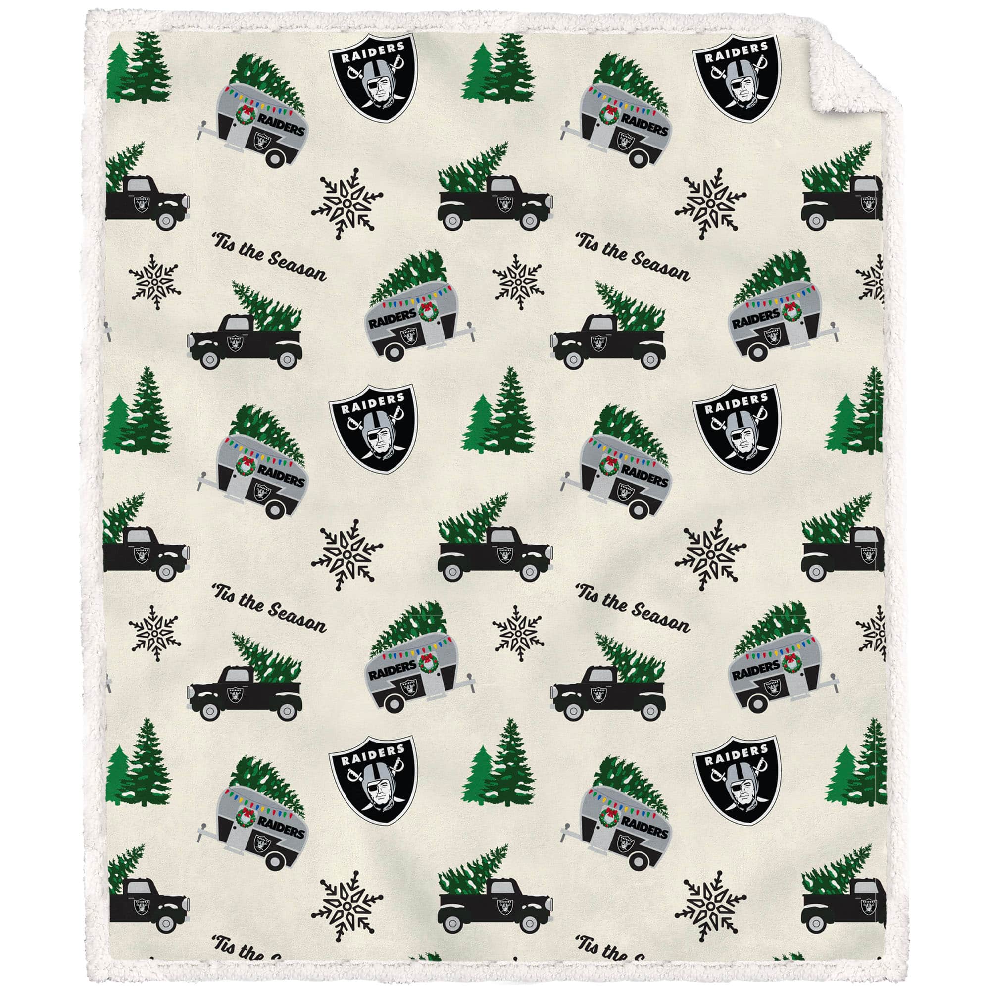 Pegasus - Las Vegas Raiders 50'' x 60'' Holiday Pickup Truck Sherpa Flannel Fleece Blanket - Multicolor