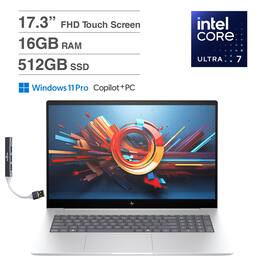 HP - Envy Laptop (Ultra 7-155H, 16GB, 512GB PCIe SSD, 17.3 Touch FHD (1920x1080), Intel Arc, Win 11 Pro) - Glacier Silver