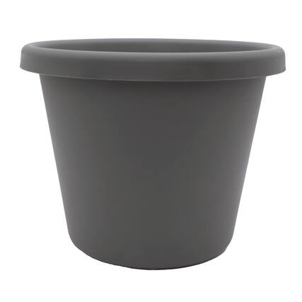 Front. The HC Companies - The HC Companies 15.5 Inch Round Classic Planter, Plastic Plant Pot, Warm Gray.
