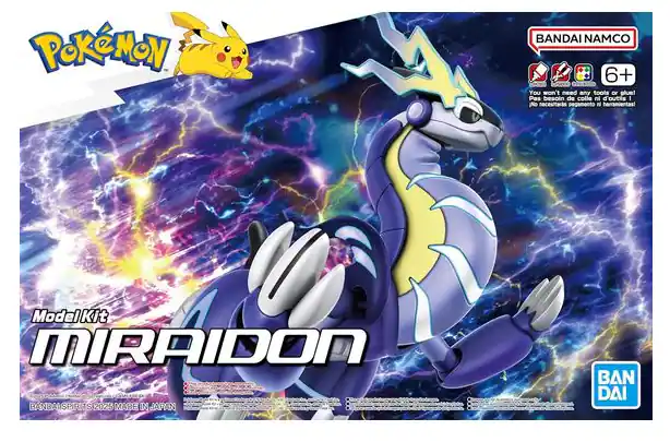 Sure, here is the corrected and grouped text from the image:
---
**Pokémon**
**Model Kit**
**MIRAI DON**
**BANDAI NAMCO**
**6+**
**You won't need any tools or glue!**
**Pas besoin de colle ni d'outils!**
**No necesitars pegamento ni herramientas!**
**BAN DAI**
**BANDAI SPIRITS 2023 MADE IN JAPAN**
---
This text is organized as it appears on the packaging.