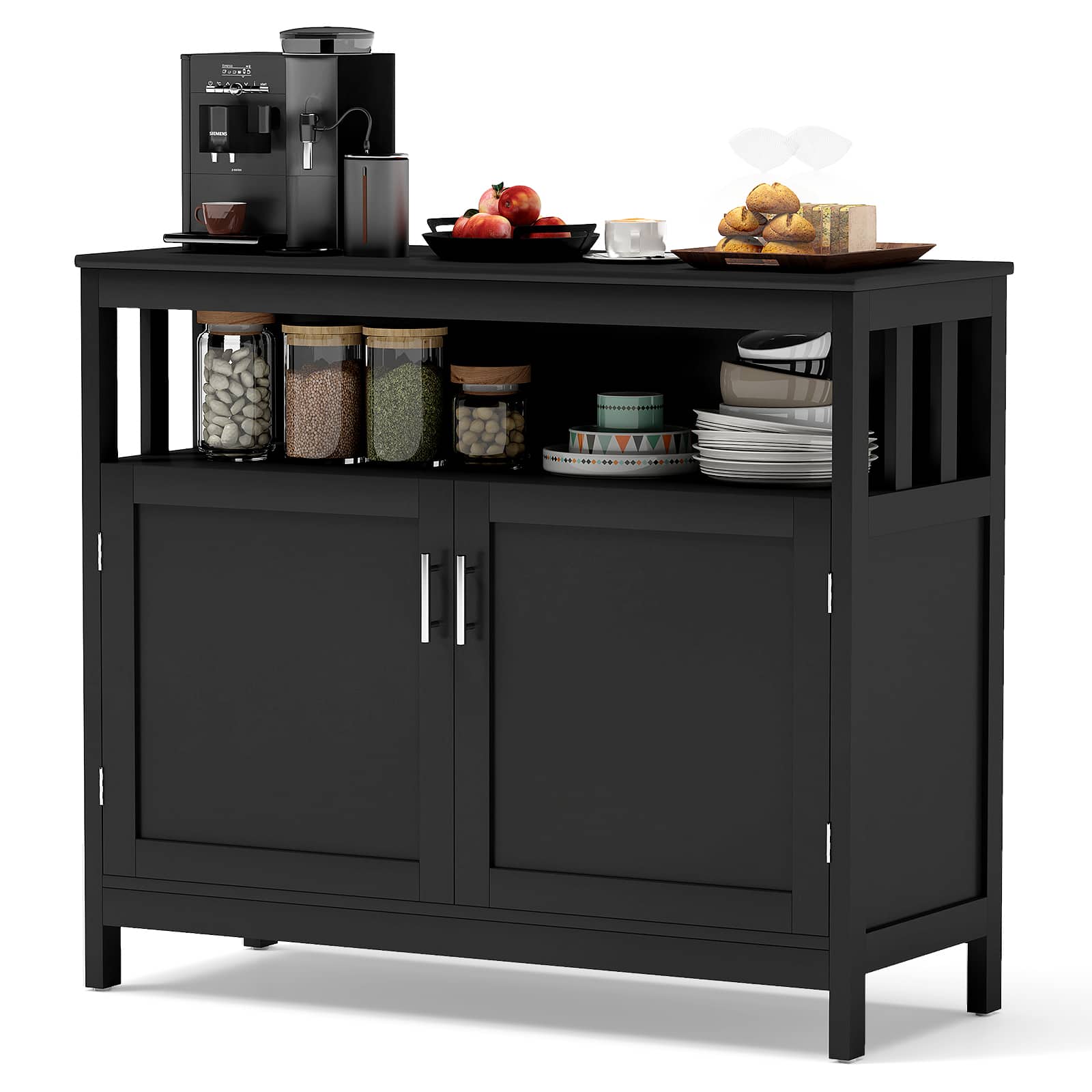 Ecooso - Kitchen Buffet Sideboard Cabinet, 2 Doors with Shelf, Storage Server Console for Dining Room - Black