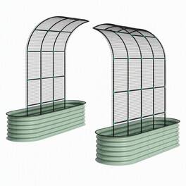 RYHNUYNE - Raised Garden Bed Set with Arch Trellis and Climbing Net for Vegetables and Flowers, Galvanized Steel Planter - Green