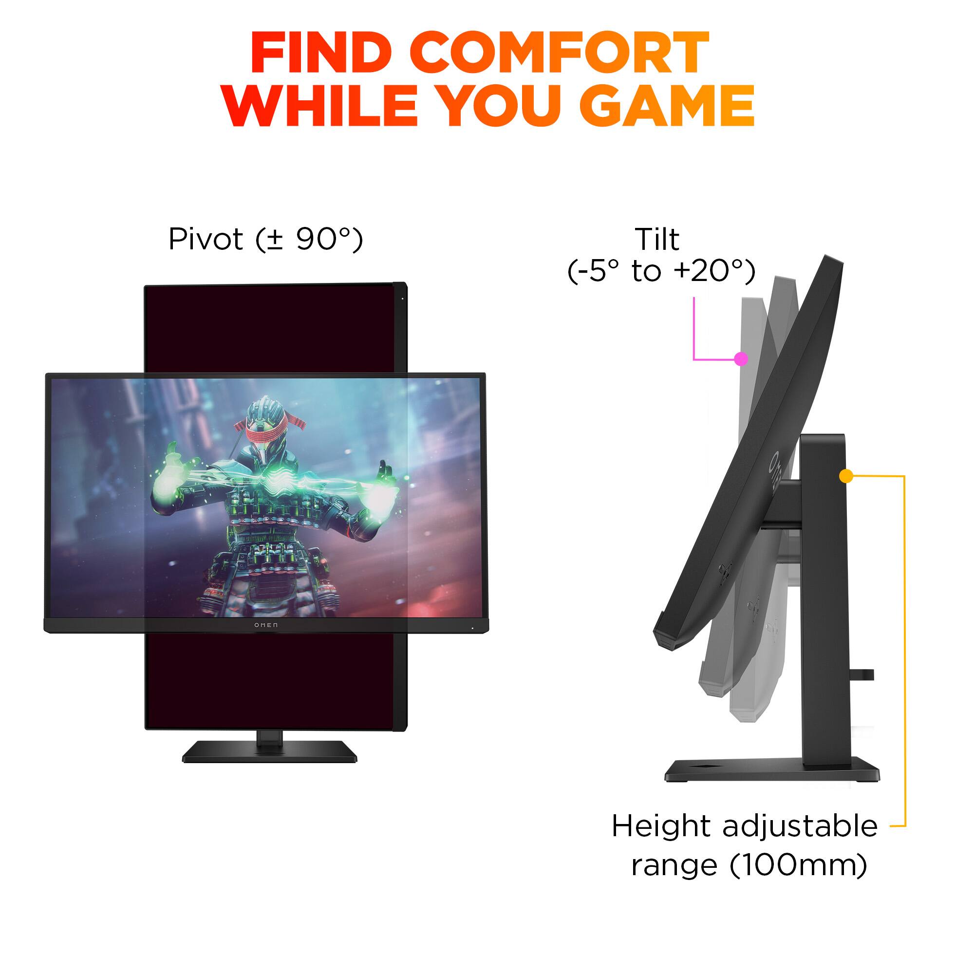 FIND COMFORT WHILE YOU GAME:

* Pivot (90)
* Tilt (-5 to +20)
* Height adjustable range (100mm)