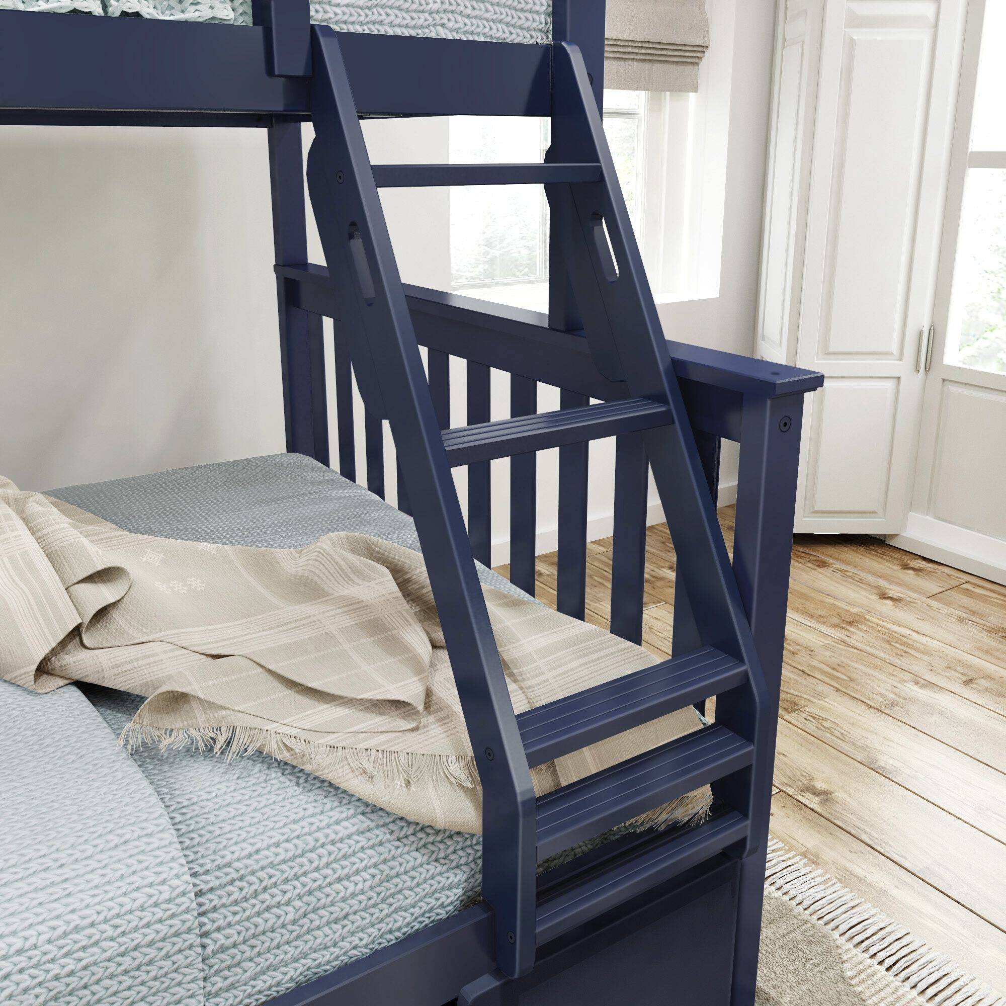 Alt View 3. Plank+Beam - Classic Twin over Full Bunk Bed Bed + Underbed Storage, Blue - Blue.