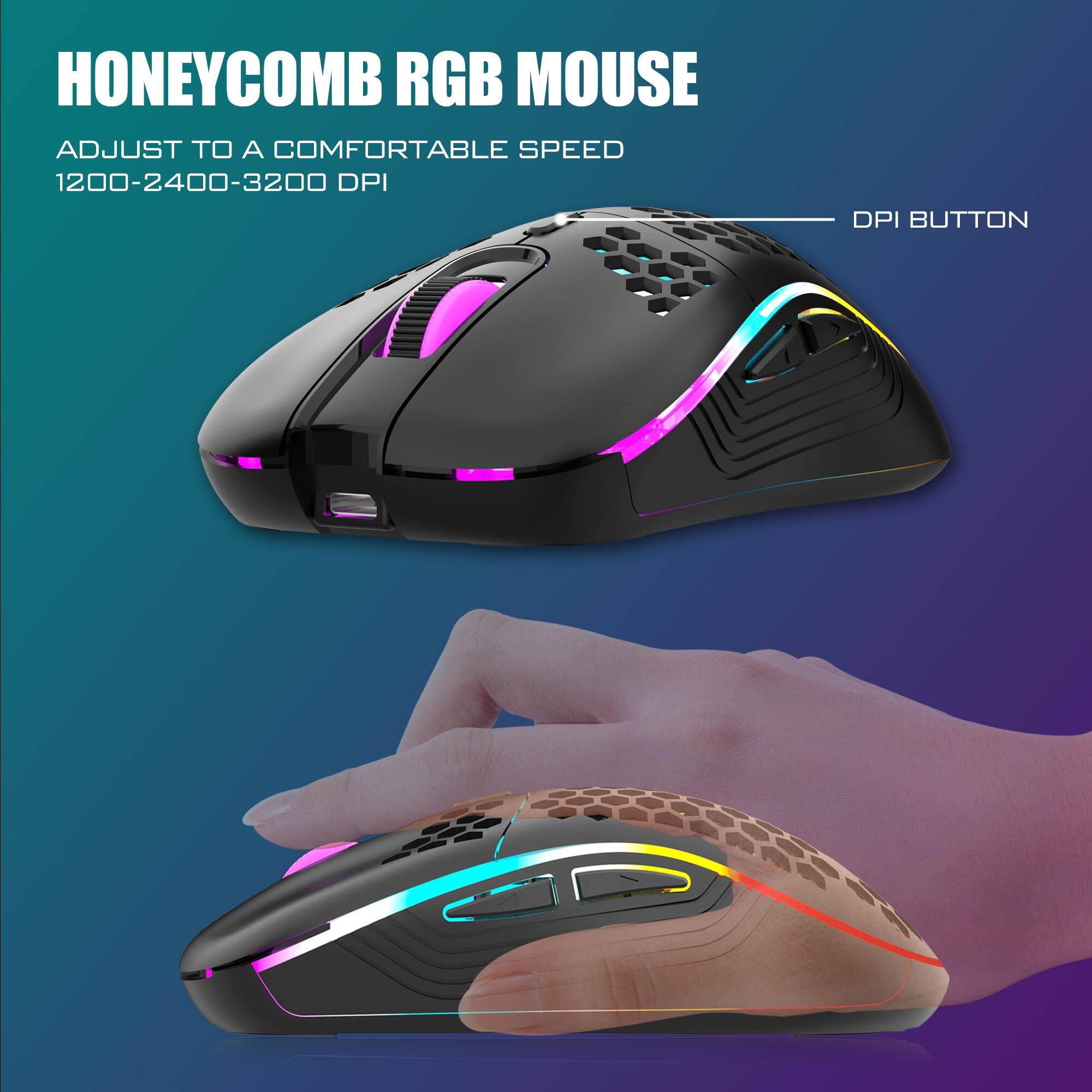 HONEYCOMB RGB MOUSE

ADJUST TO A COMFORTABLE SPEED  
1200-2400-3200 DPI

DPI BUTTON