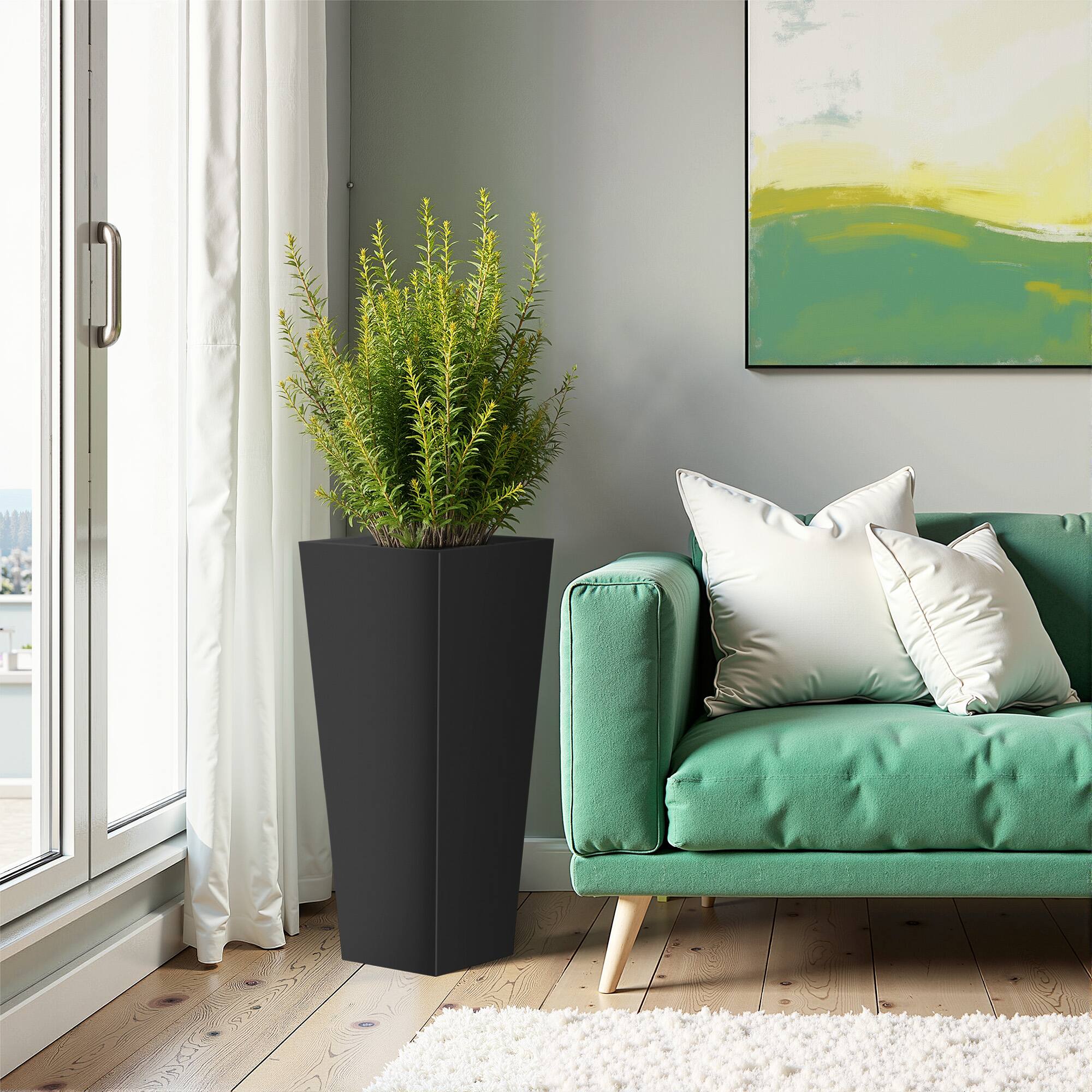 Alt View 3. PexFix - 28 in. H Metal Tapered Planter Pot with Drainage Hole – Indoor/Outdoor Planter Box for Patio, Entryway, Balcony, Garden - Black.