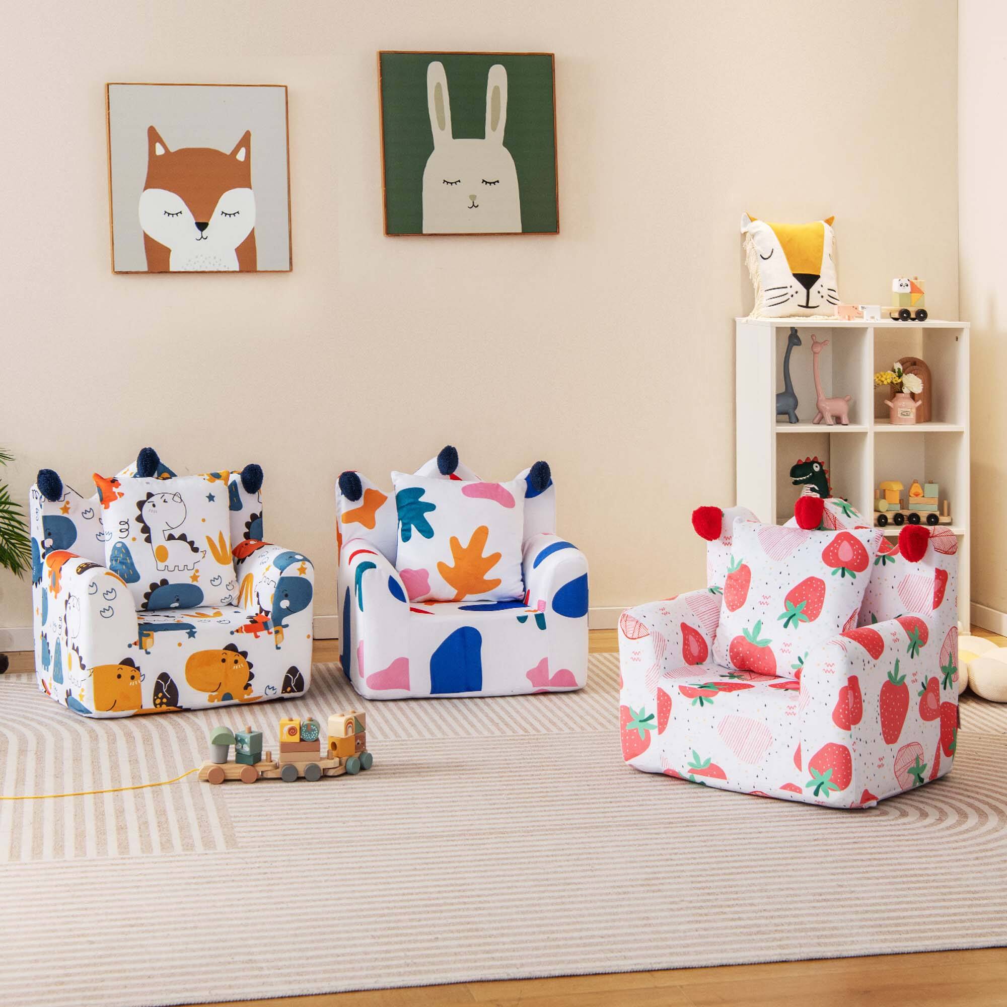 Alt View 3. Costway - Costway Kids Sofa Chair Foam Filled Armchair Strawberry Toddler Couch with Cover & Pillow - Pink.