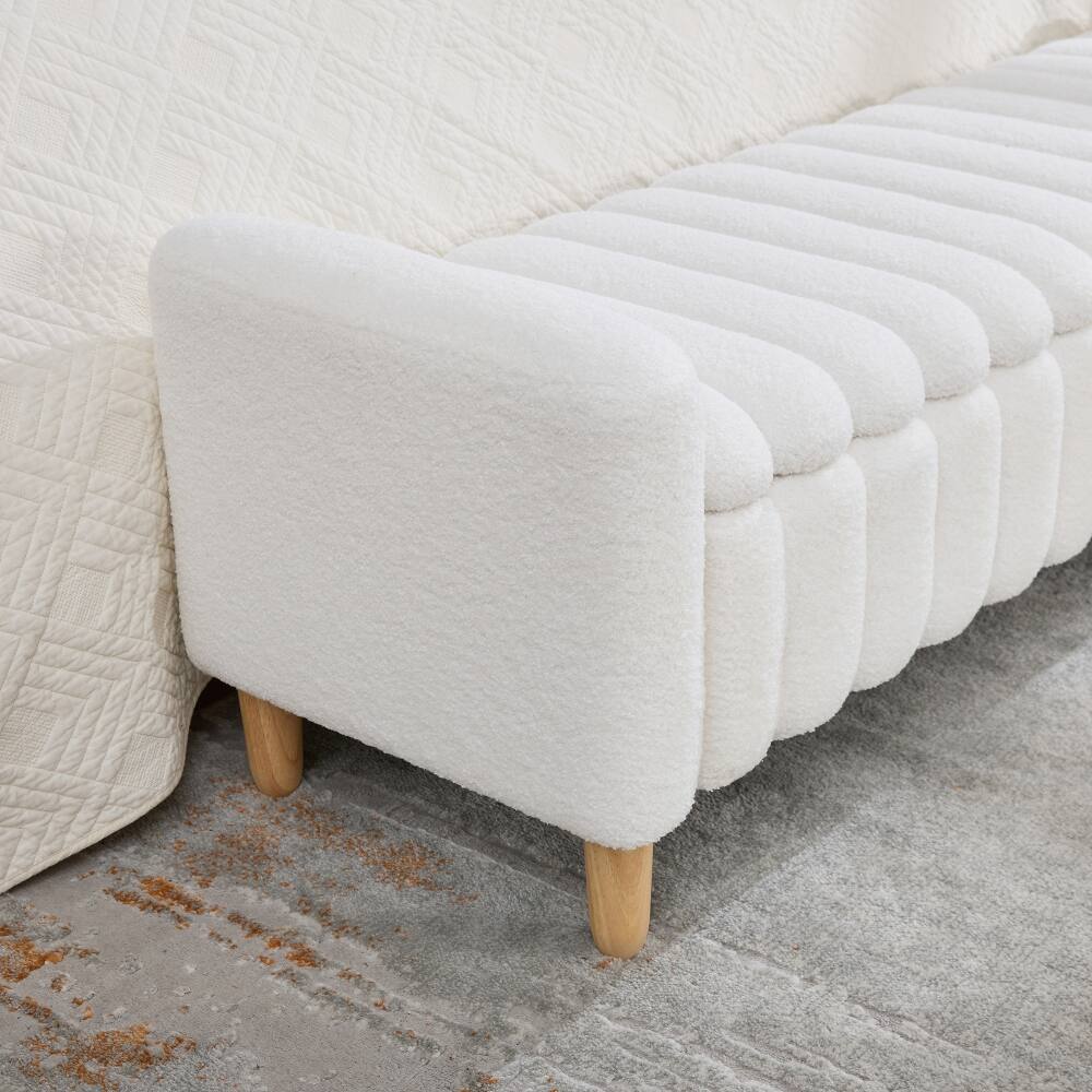 Alt View 8. Ropilly - Ropilly Modern Upholstered End of Bed Bench Teddy Fabric Flip Top Storage Bench with Armrests Ivory - Ivory.