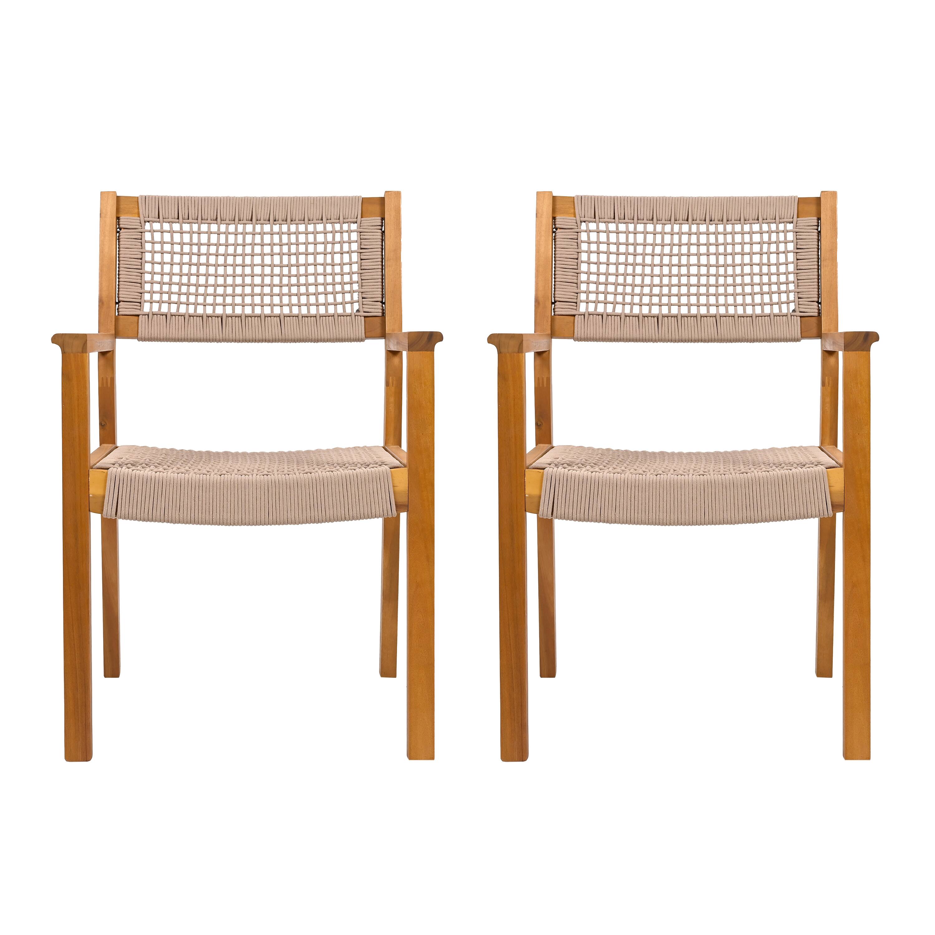 Angle. Mondawe - Set of 2 Acacia Wood Dining Chairs with Rope Accents - Light Brown.