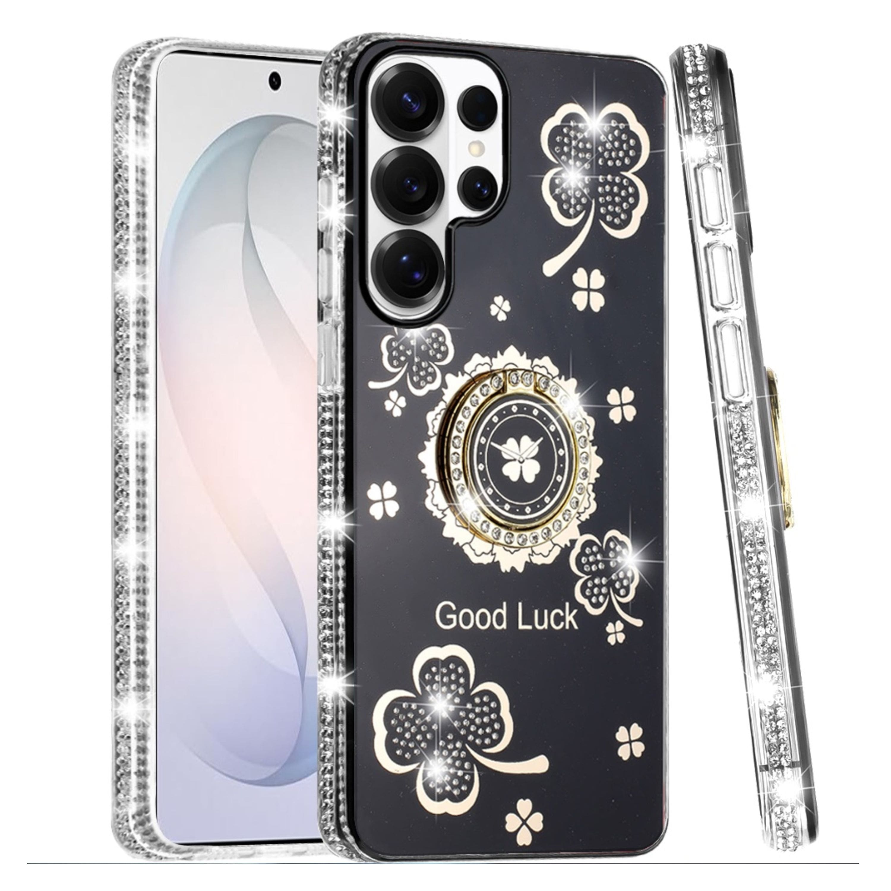 Kitcheniva - Crystal Studded Ring Stand Bling Phone Case With Tempered Glass For Samsung Galaxy S26 Ultra - Black price history on PriceWatchPro