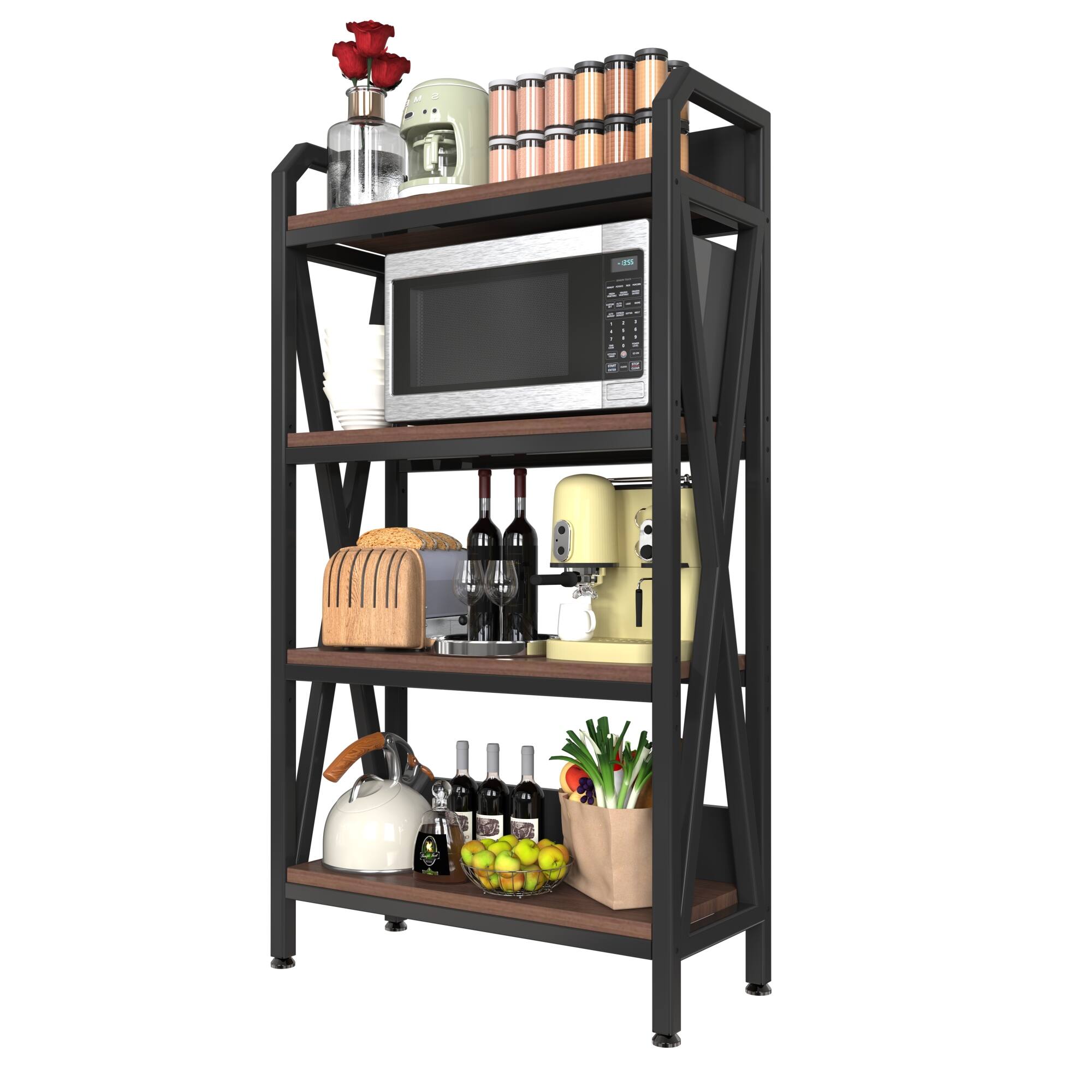 Alt View 8. GOODSILO - 4-Tier Metal and Wood Kitchen Storage Shelf Organizer for Pantry Bathroom Garage Closet - Black+Black Brown.