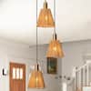 Front. Parrot Uncle - 15" W Rustic Brass 3-Light Kitchen Island Pendant Light with Paper Rope Shades - Gold.