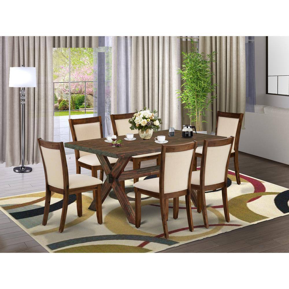 Angle. East West Furniture - East West Furniture 7-Pc Kitchen Table Set Contains a Mid Century Table and 6 Light Beige Linen Fabric Parsons Chairs - Multi-Color.