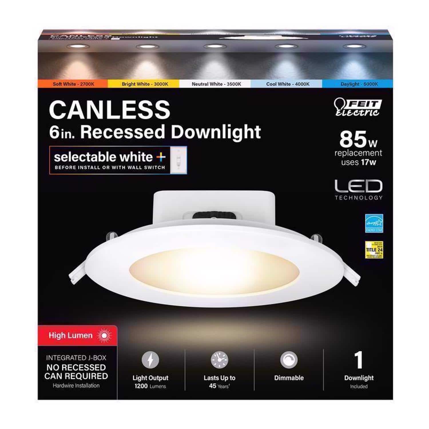 FEIT ELECTRIC - Feit White 6 in. W Aluminum LED Canless Recessed Downlight 85 W price history on PriceWatchPro