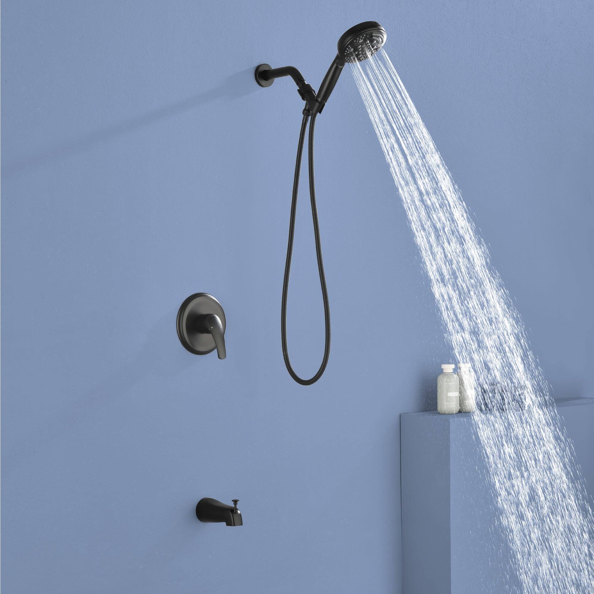 Alt View 1. Boyel Living - Matte Black Shower Set with 9 Function Handheld Shower and cUPC Pressure Balance Valve - Matte Black.