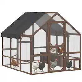 Pawhut - Wooden Chicken Coop for 8-10 Hens, Walk-in Chicken Run with Waterproof Cover - Dark Brown