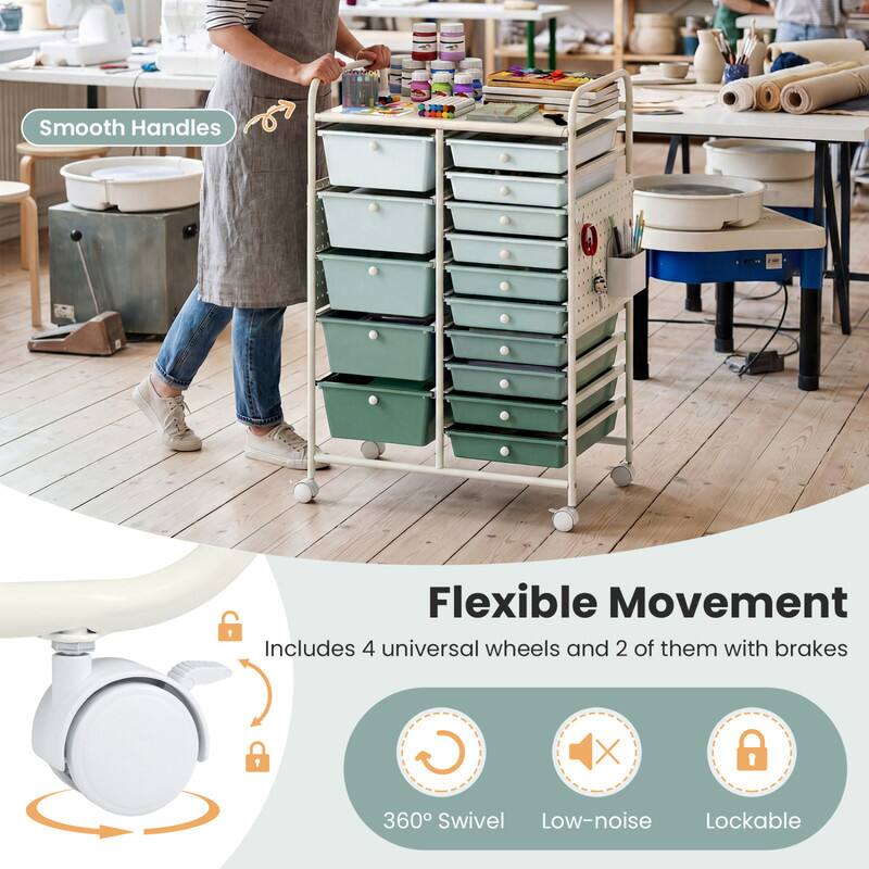 Smooth Handles

Flexible Movement
Includes 4 universal wheels and 2 of them with brakes
360° Swivel
Low-noise
Lockable