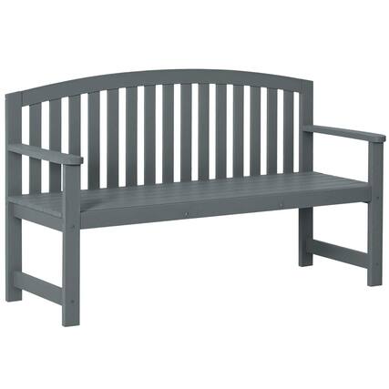 Front. Resenkos - Resenkos 56" Outdoor Bench, 2-Person Wooden Seat, Back & Arm Support, Patio, Porch, Poolside, Balcony, Gray - Gray.