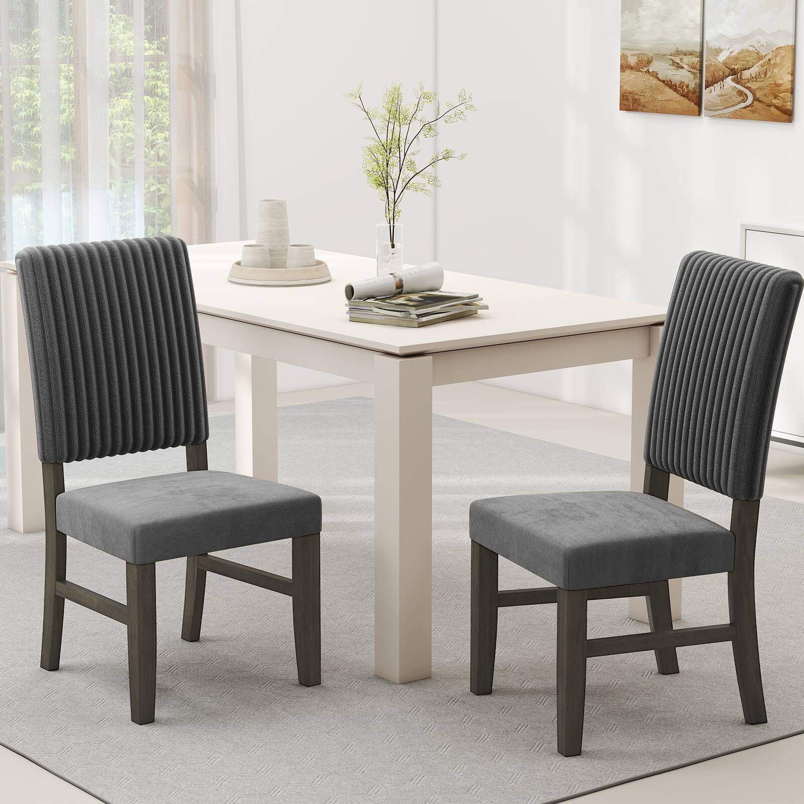 Alt View 1. Gymax - Gymax Dining Chair Set of 2 Mid-Century Modern Velvet Fabric Upholstered Chairs - Gray.