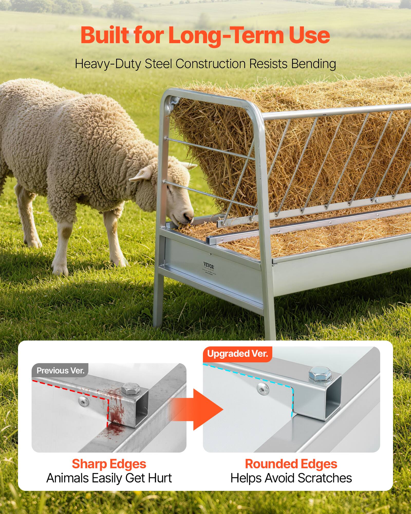 Built for Long-Term Use  
Heavy-Duty Steel Construction Resists Bending  

Previous Ver.  
Sharp Edges  
Animals Easily Get Hurt  

Upgraded Ver.  
Rounded Edges  
Helps Avoid Scratches