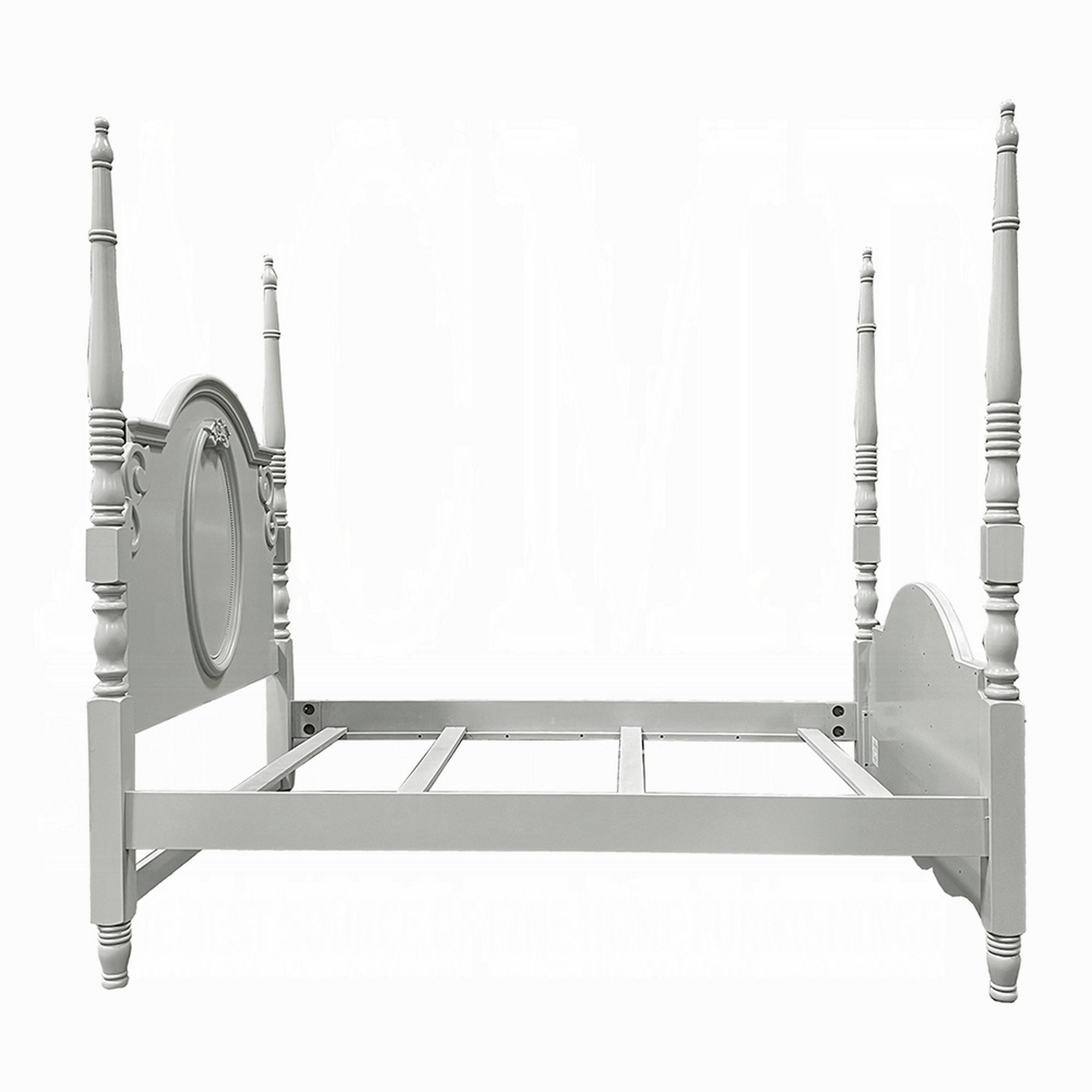 Alt View 1. Manhattan Lane - Auri Twin Size Poster Bed, Arch Headboard, Classic Floral Motifs, Gray - Gray.