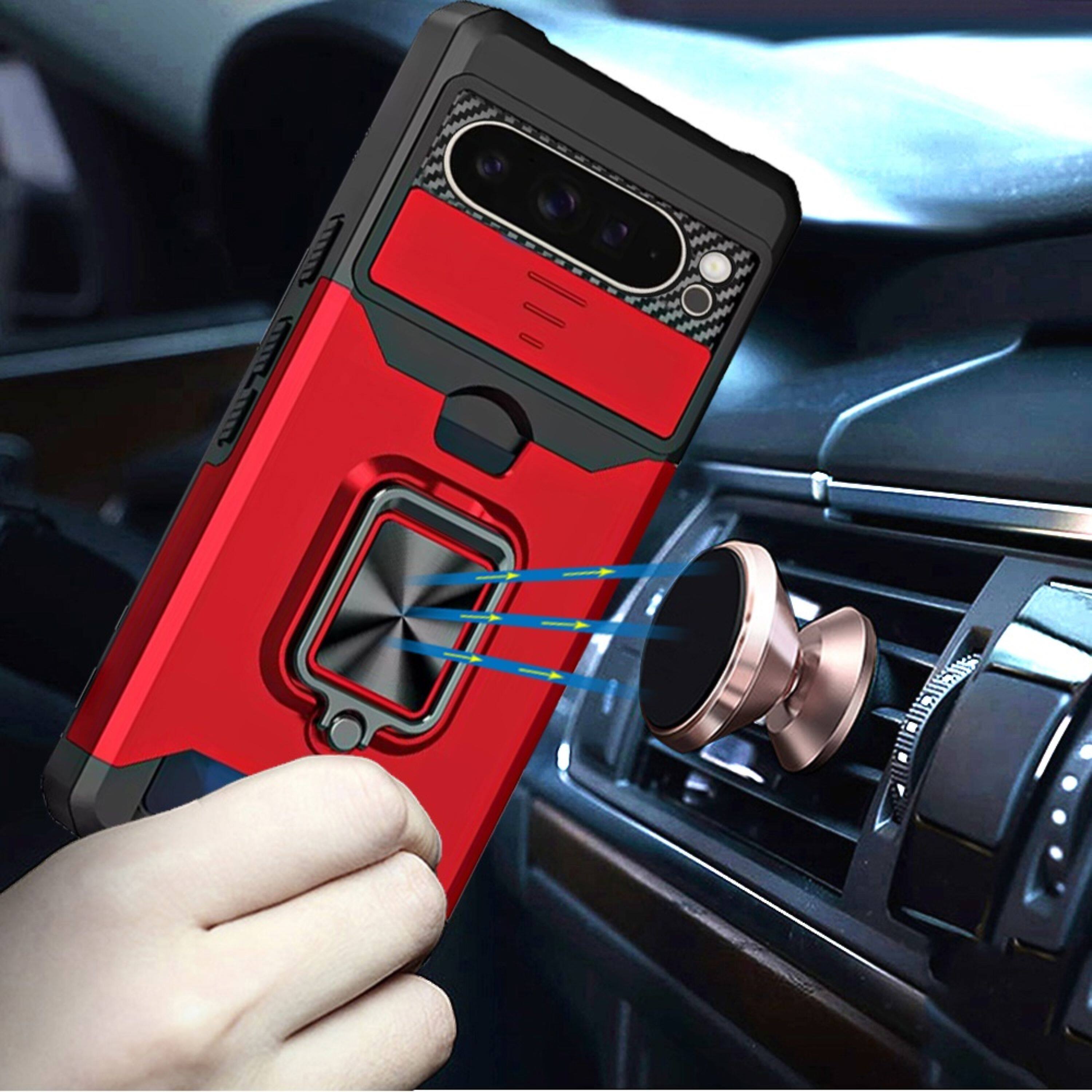 Angle. Kitcheniva - Multi-Use Card Holder Lens Cover Phone Case With Tempered Glass For Google Pixel 10 Pro XL Red - Red.