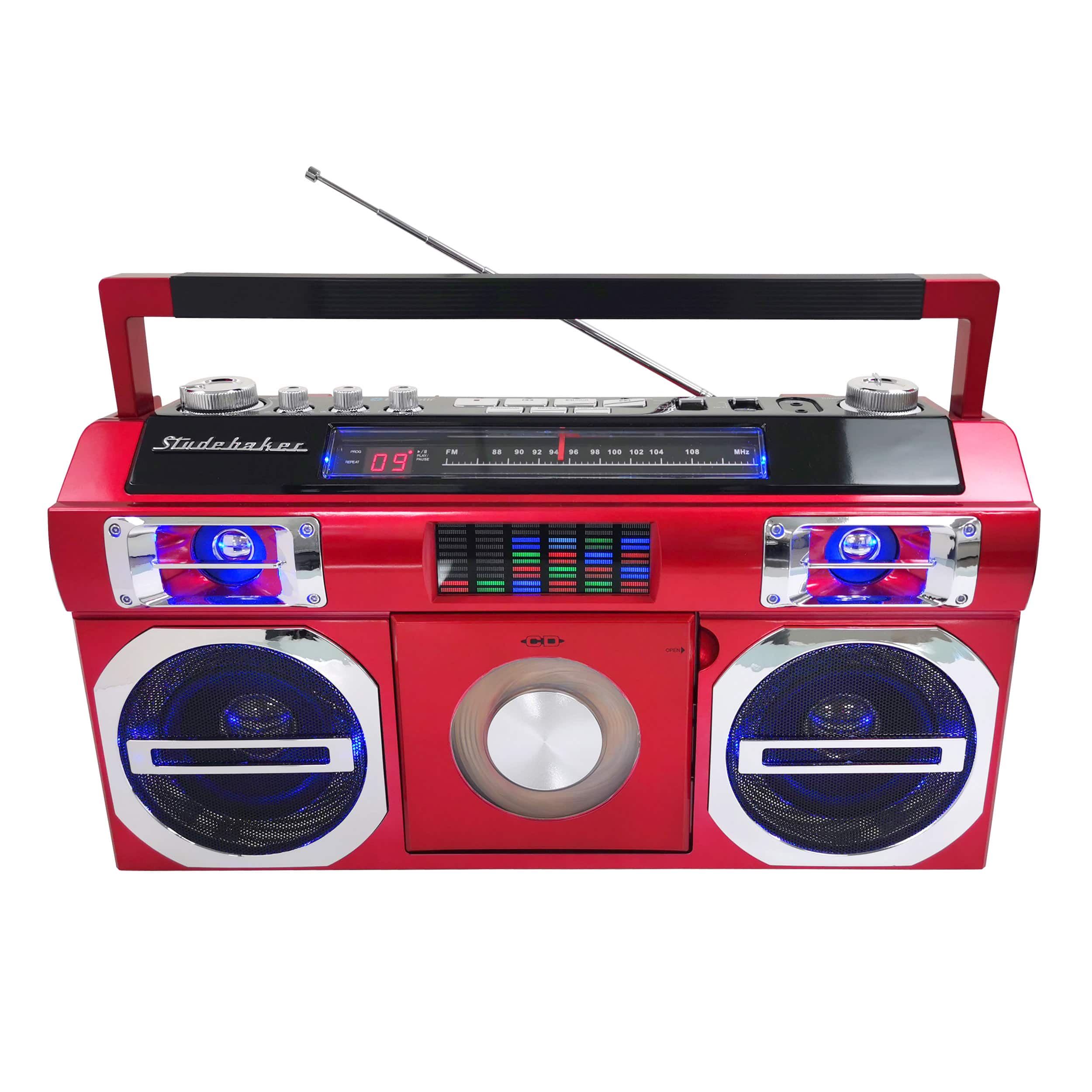 Studebaker - Bluetooth Boombox with FM Radio, CD Player, 10 watts RMS - Red - Front_Zoom
