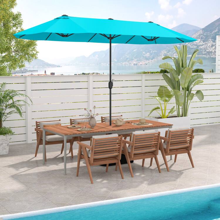 Angle. Mondawe - 13 FT Double-Sided Patio Twin Umbrella with Crank Handle - Turquoise.
