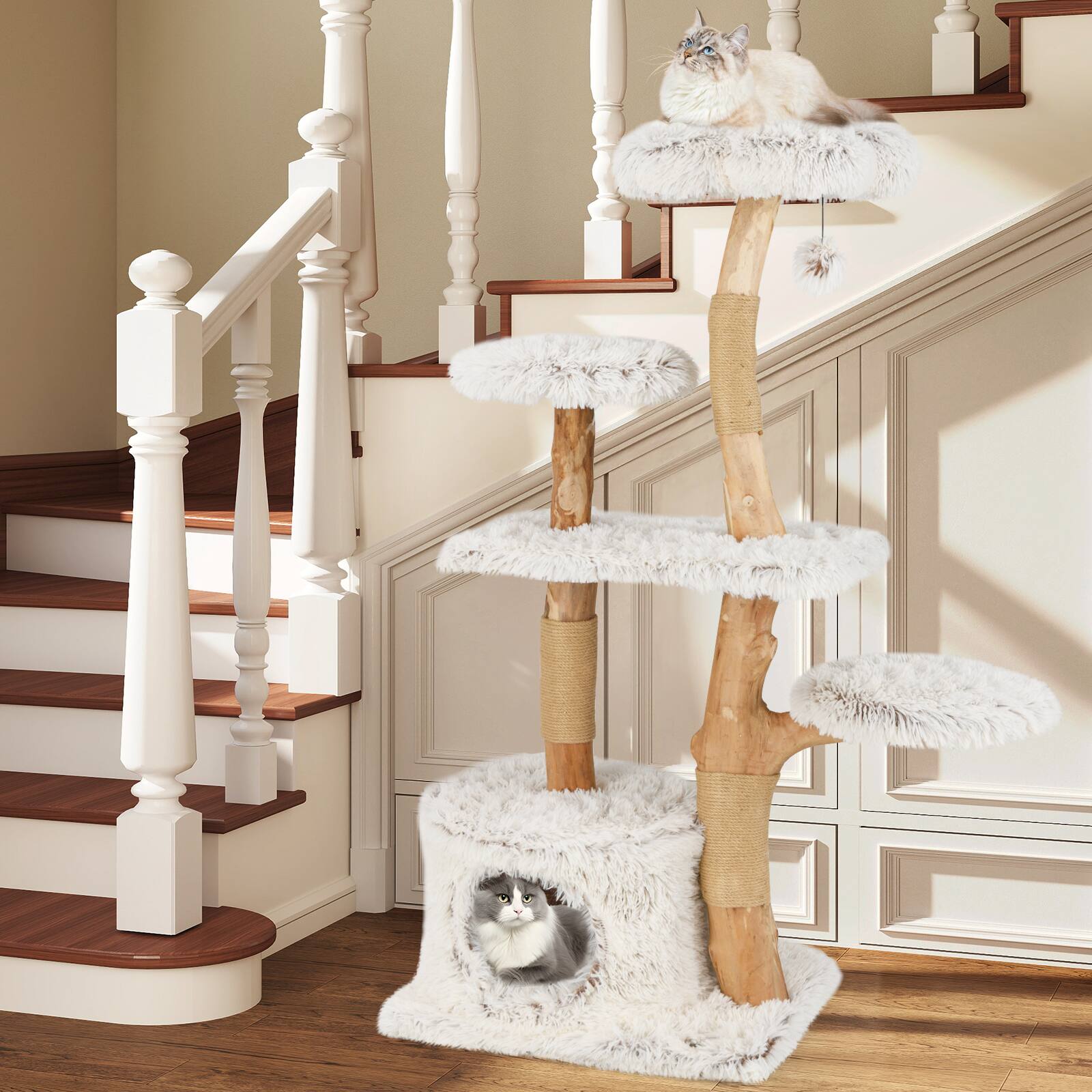 Alt View 1. Gymax - Gymax 53'' Tall Natural Branch Wooden Cat Tower w/ Jute Scratching Posts Plush Perch.