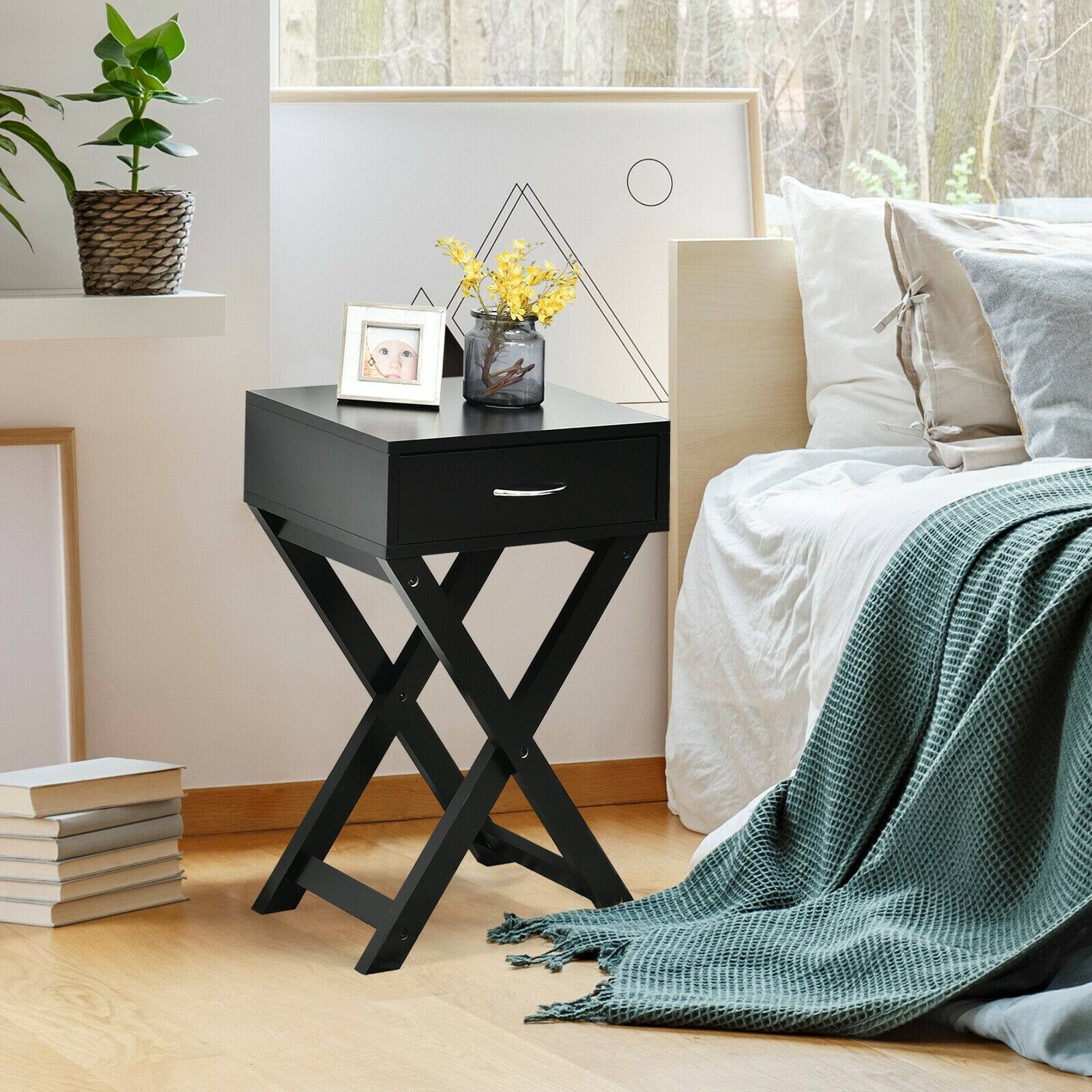 Alt View 8. Ecooso - Design Sofa Side Table with X-Shape Drawer for Living Room Bedroom - Black.