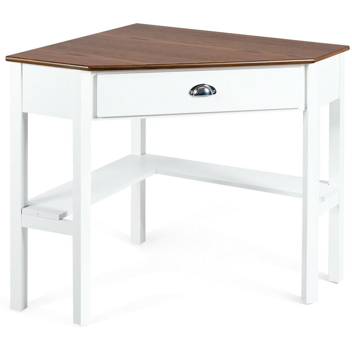 Alt View 7. Gymax - Gymax Corner Computer Desk Laptop Writing Table Workstation W/ Drawer & Shelves Natural - White.
