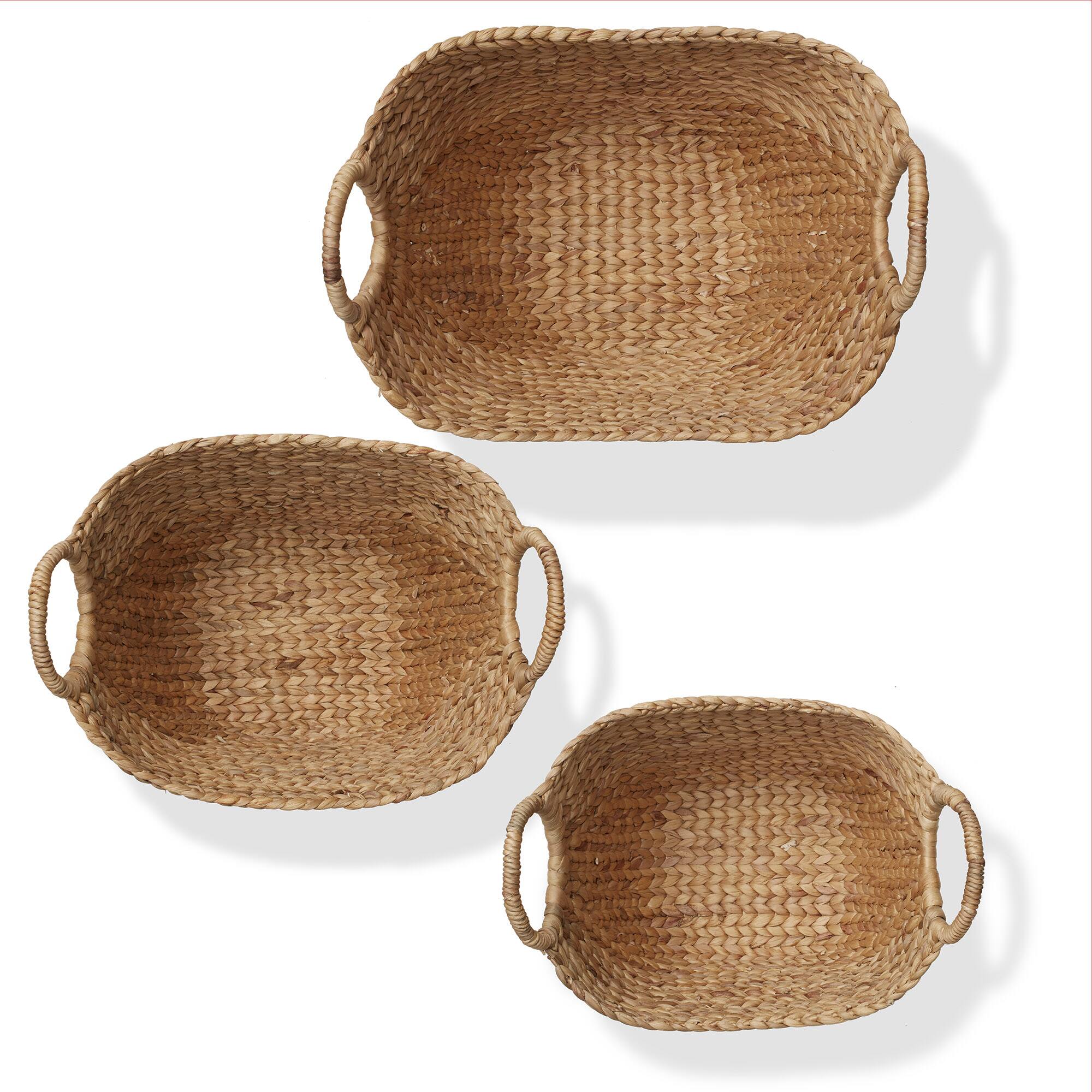 Alt View 5. Casafield - Set of 3 Water Hyacinth Storage Boat Baskets - Woven Laundry Tote Bins - Cinnamon.