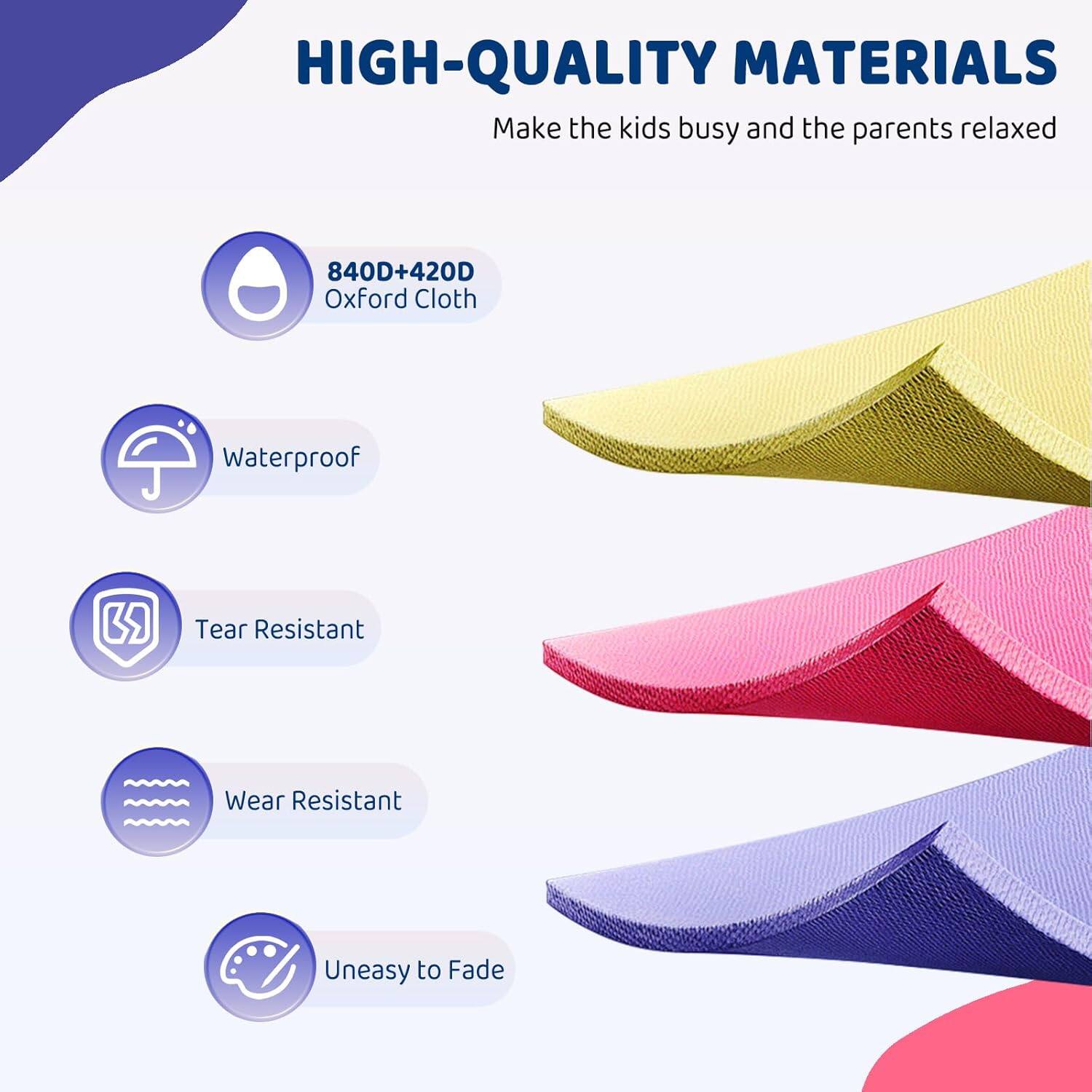 HIGH-QUALITY MATERIALS  
Make the kids busy and the parents relaxed  

- 840D+420D Oxford Cloth  
- Waterproof  
- Tear Resistant  
- Wear Resistant  
- Uneasy to Fade
