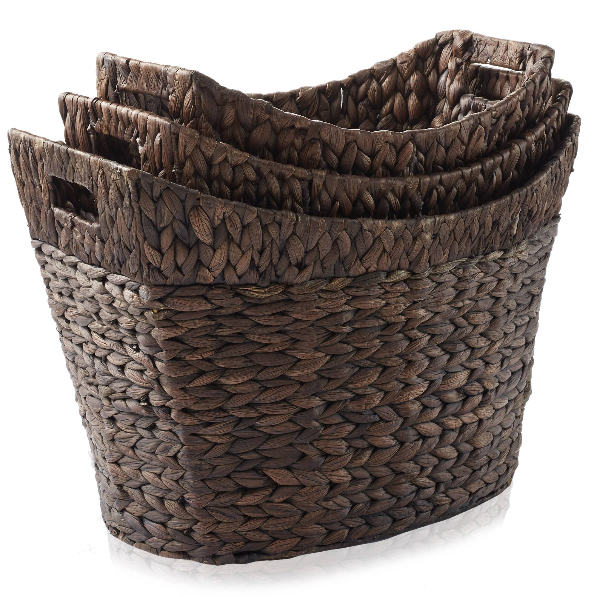 Alt View 2. Casafield - Set of 3 Water Hyacinth Oval Storage Baskets - Woven Laundry Totes - Espresso.