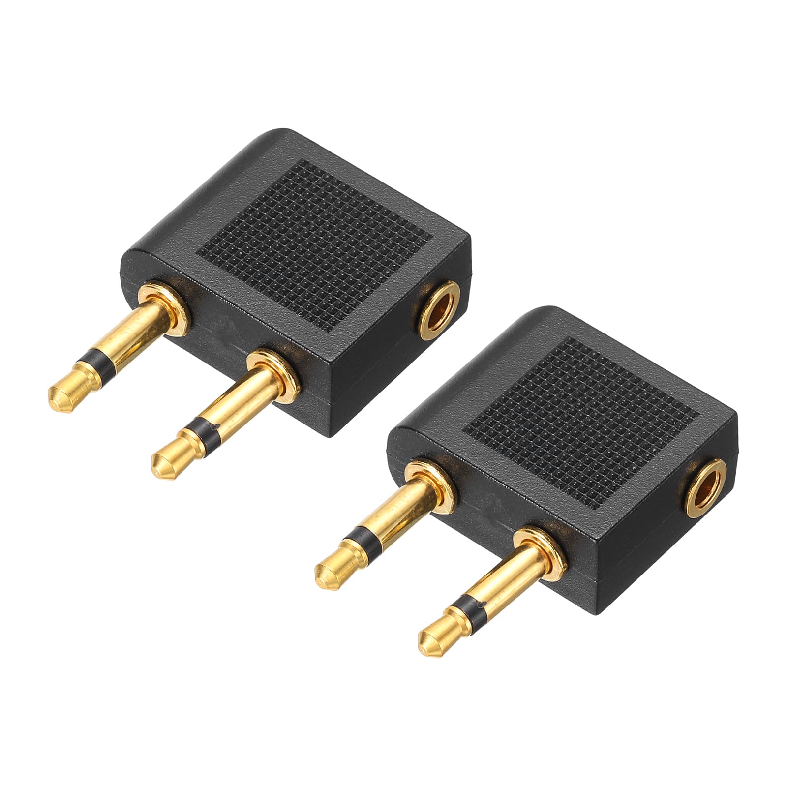 Unique Bargains - 2pcs 2x3.5mm M to 3.5mm F Connector Zn Alloy Ni Plated Stereo TRS for Audio/HP/Spkr/Player/Video Rcvr/Sound, /Gold - Black