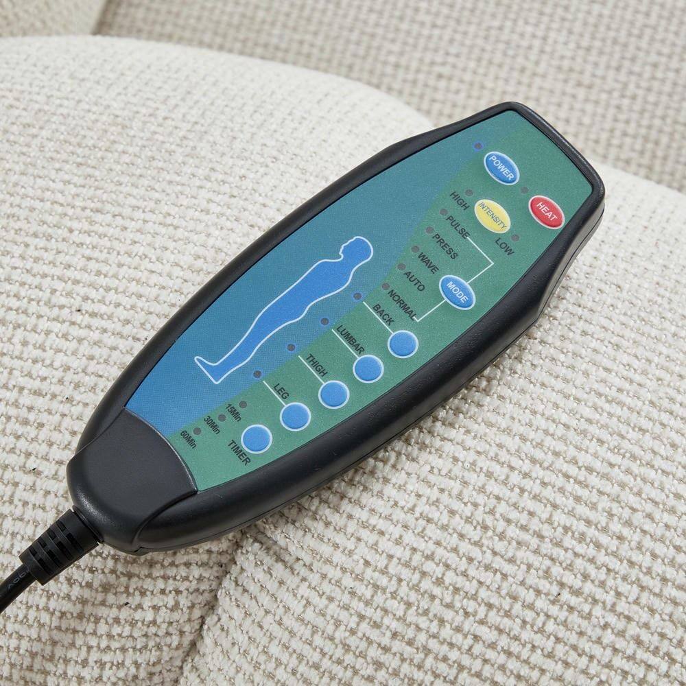 15Min 30Min 60Min TIMER  
POWER  
HIGH PULSE INTENSITY  
PRESS LOW  
WAVE AUTO MODE  
NORMAL  
LUMBAR  
THIGH  
LEG  
HEAT  
AODI