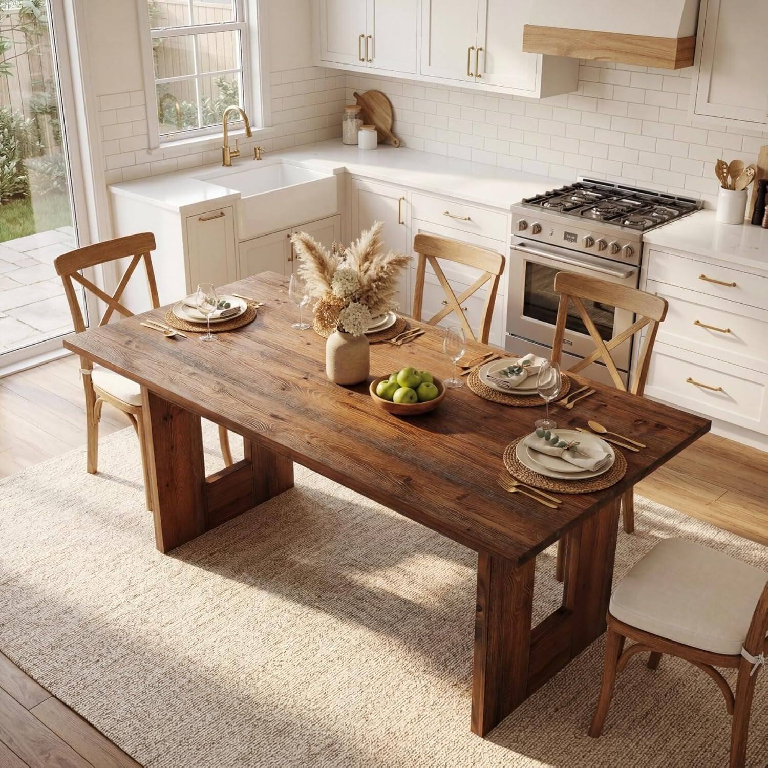 Angle. Tribesigns - Solid Wood Dining Table with Wood Grain Finish and Rectangular Top for Dining Room and Kitchen - Brown.