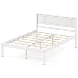Costway - Full Size Wooden Platform Bed Frame with Headboard Mattress Foundation - White